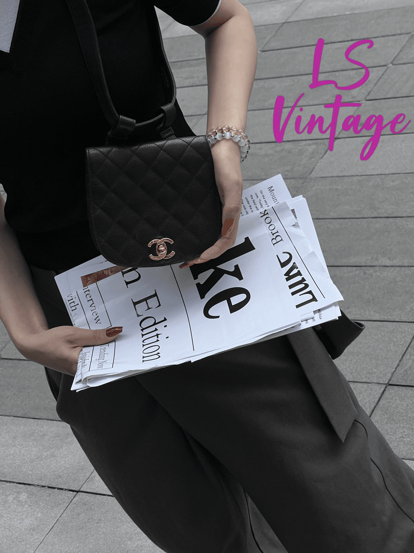 95新 Chanel/香奈儿 黑金菱格纹牛皮腰包单肩包