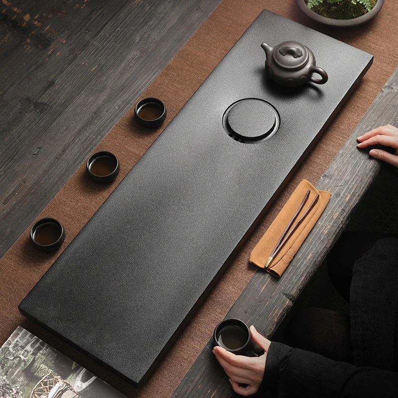 可定制尺寸乌金石茶盘家用简约现代石头茶台轻奢整块茶盘刻字logo