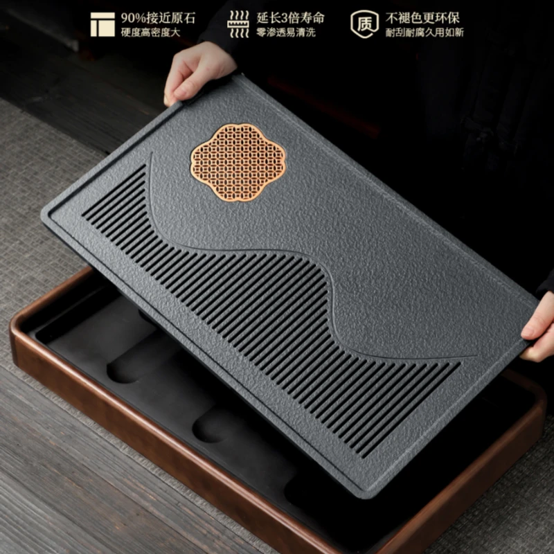 陶福气2025新款茶盘家用实木小型茶托盘单独仿乌金石干泡台小茶台