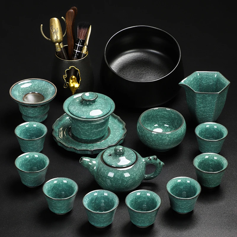 陶福气高档轻奢冰裂釉功夫茶具套装家用办公室会客陶瓷泡茶壶盖碗