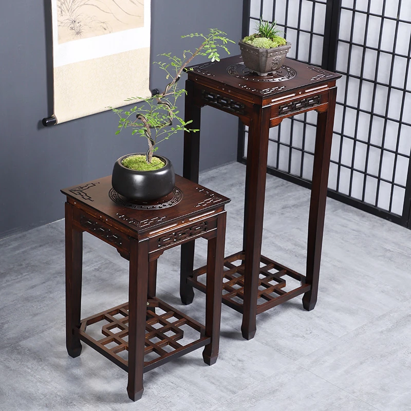 胡桃色花架中式家用客厅仿古花几室内置物架盆景桌子茶室摆件底座