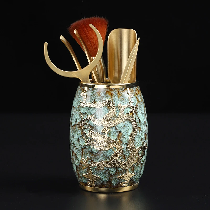 金镶玉功夫茶道六君子套装铜制功夫茶配件黑檀木茶笔茶夹茶勺组合