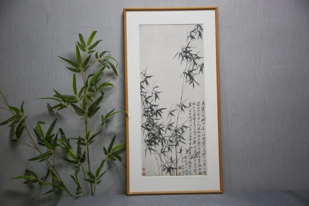 90*45【风竹石图】榫卯实木客厅书房背景装饰挂画