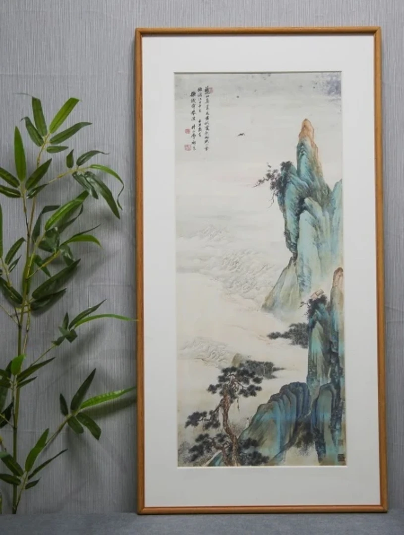 90*45祁昆【青绿山水】榫卯实木客厅书房背景装饰挂画