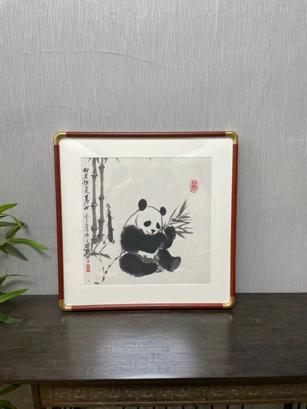 50*50仿铜角斗方【单个熊猫】新中式书房茶室装饰挂画