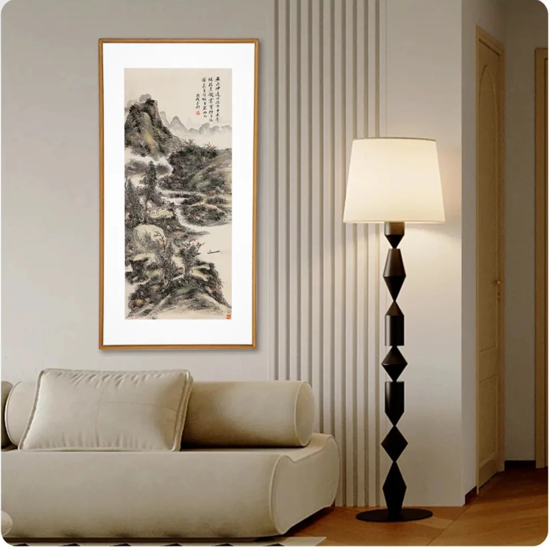 90*45【秋山吾道】榫卯实木客厅书房背景新中式装饰挂画