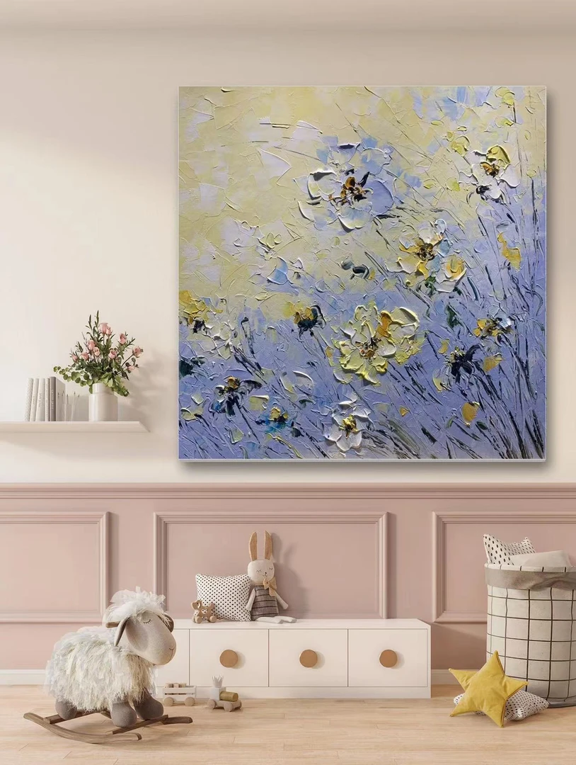 80*80厚油纯手绘高端油画餐厅卧室挂画轻奢简约质感艺术手工油画