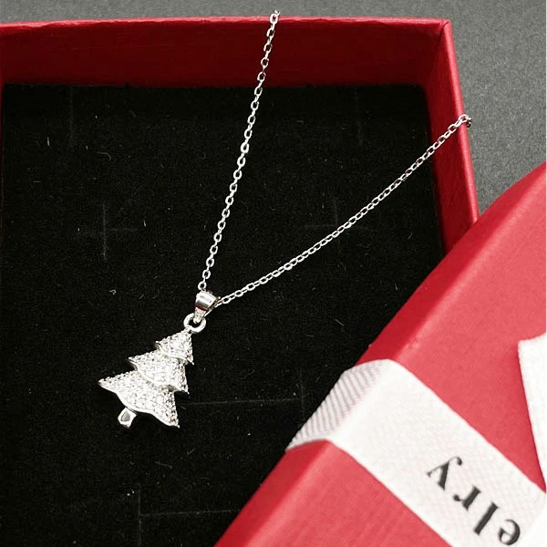 坠链均925银合成锆石 新奢贤(圣诞树)闪钻项链2024新款可爱礼物