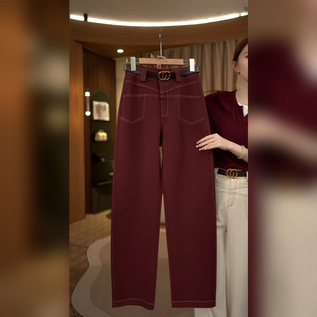 遮肉显瘦弯刀裤女秋冬2024新款宽松百搭镰刀香蕉裤安哥拉红裤子