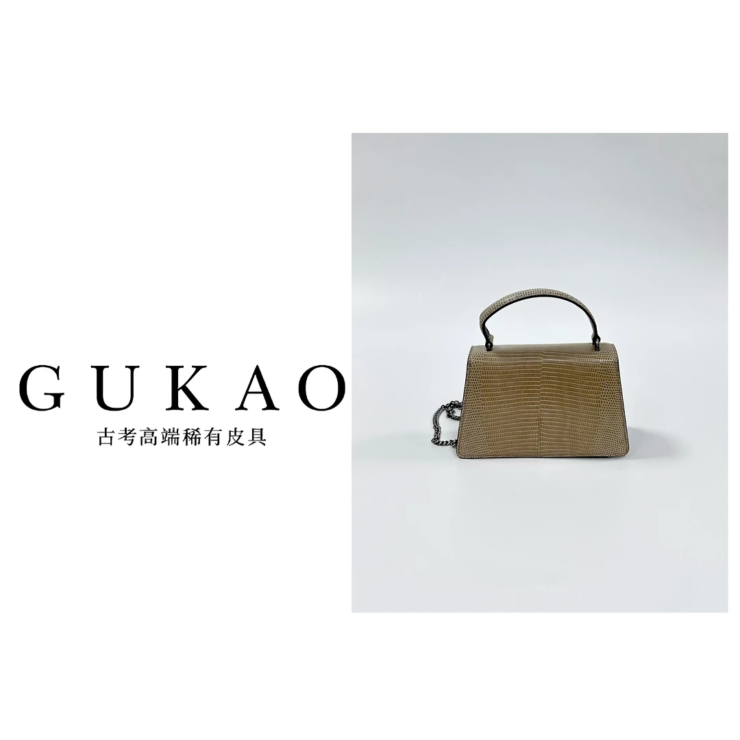 GUKAO手工高定2024新款女士真皮蜥蜴牛皮手提斜跨包3415P-3