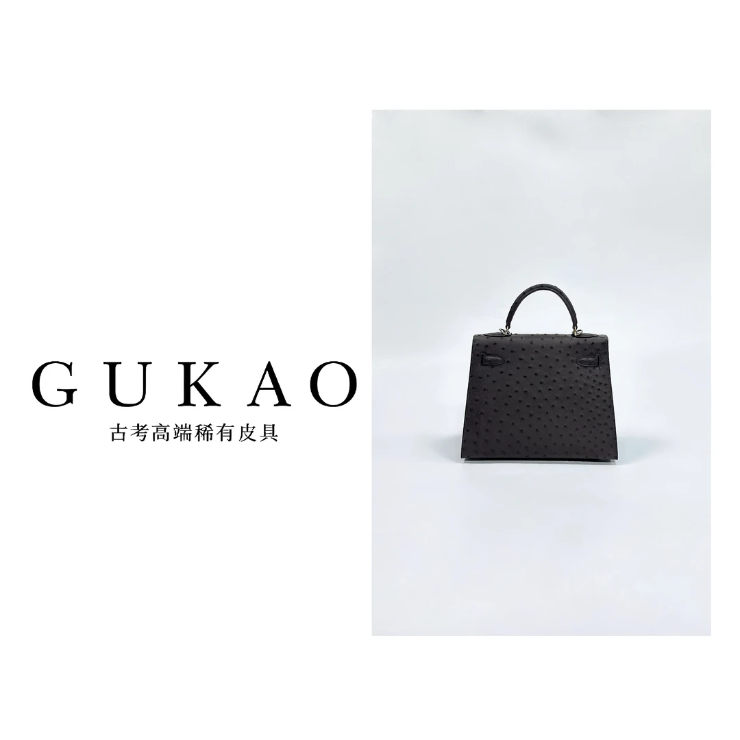GUKAO手工高定2024新款女士真皮鸵鸟皮羊皮手提斜跨包3027T-7
