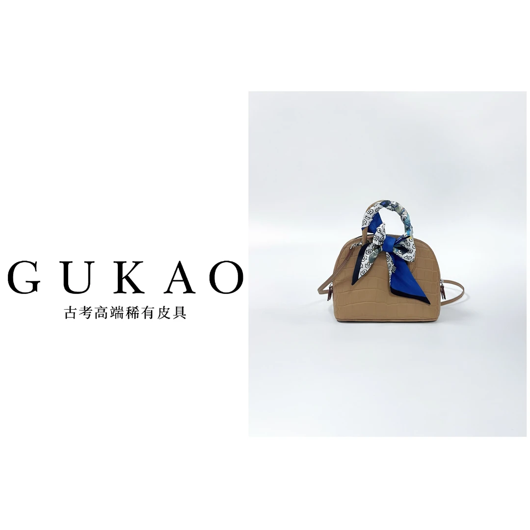 GUKAO手工高定2024新款女士真皮鳄鱼皮牛皮斜跨包3455H-1