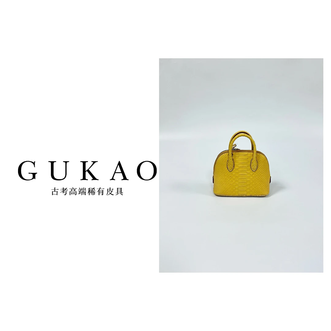 GUKAO手工高定2024新款女士真皮蟒蛇皮牛皮手提斜跨包3455S-1
