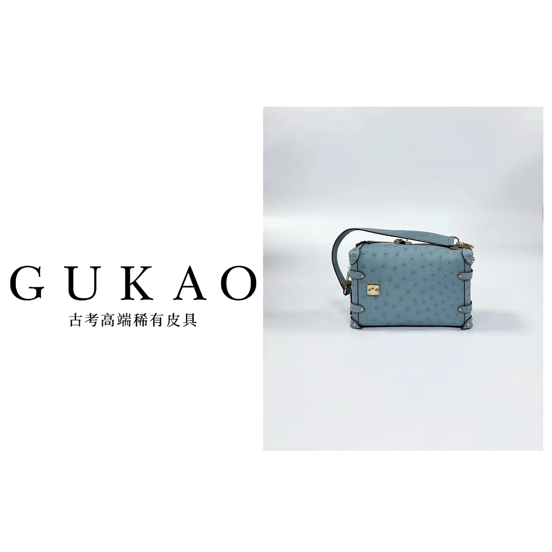 GUKAO手工高定2024新款女士真皮鸵鸟皮牛皮手提斜跨包3257T