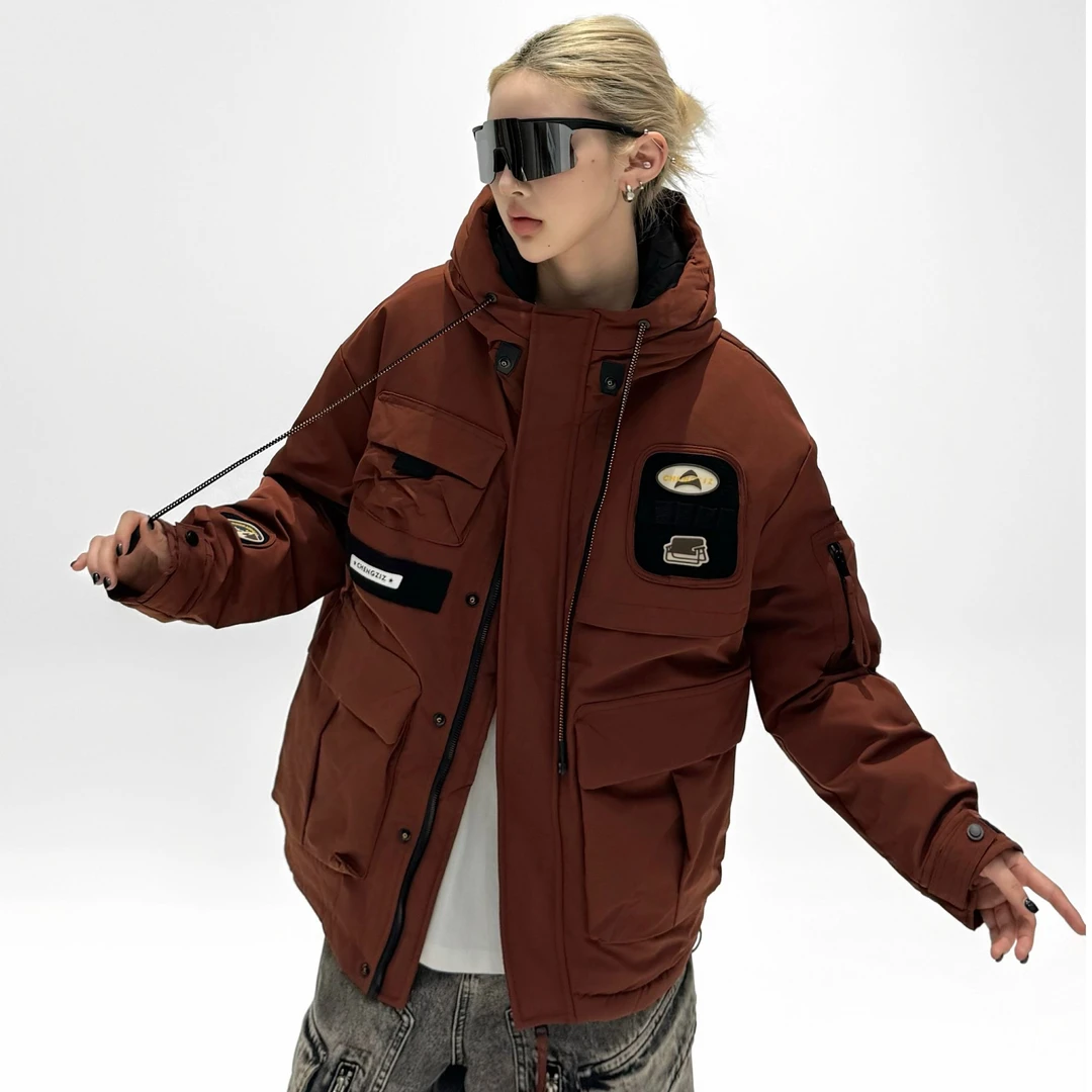 情侣款男女同款潮牌防寒服2024新款秋冬加厚保暖外套时尚连帽