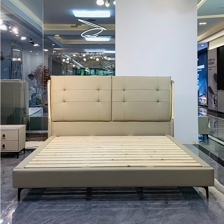 【24款】双靠包拉点设计真皮床简约软包床主卧室大床皮床#911