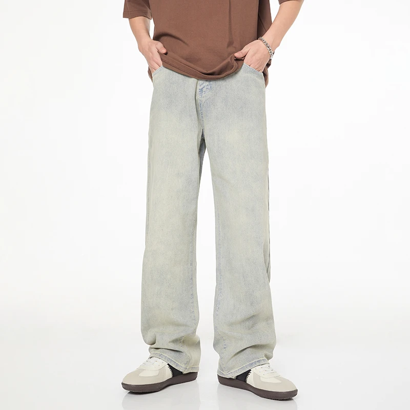 2024新款春夏美式牛仔裤直筒宽松百搭水洗做旧长裤男女高街设计感
