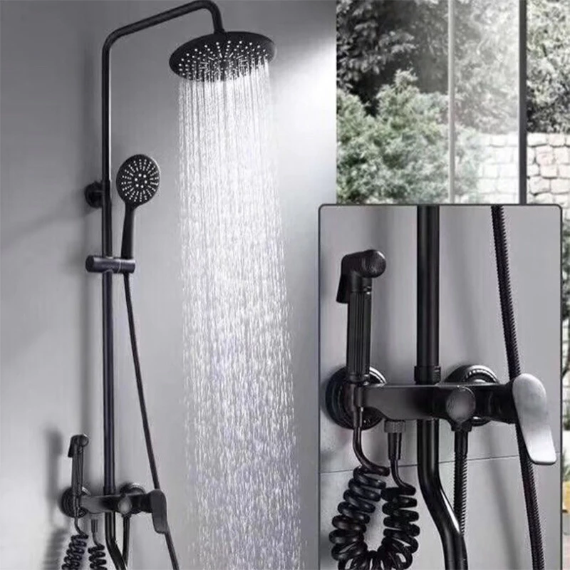 波欧斯黑色智能恒温淋浴花洒套装增压边叉四档强力出水花洒套装