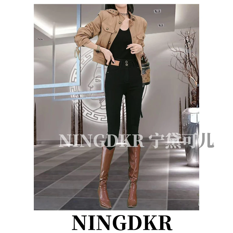 黛IZ071562显高显瘦气质高腰弹力爱心紧身小脚牛仔裤女