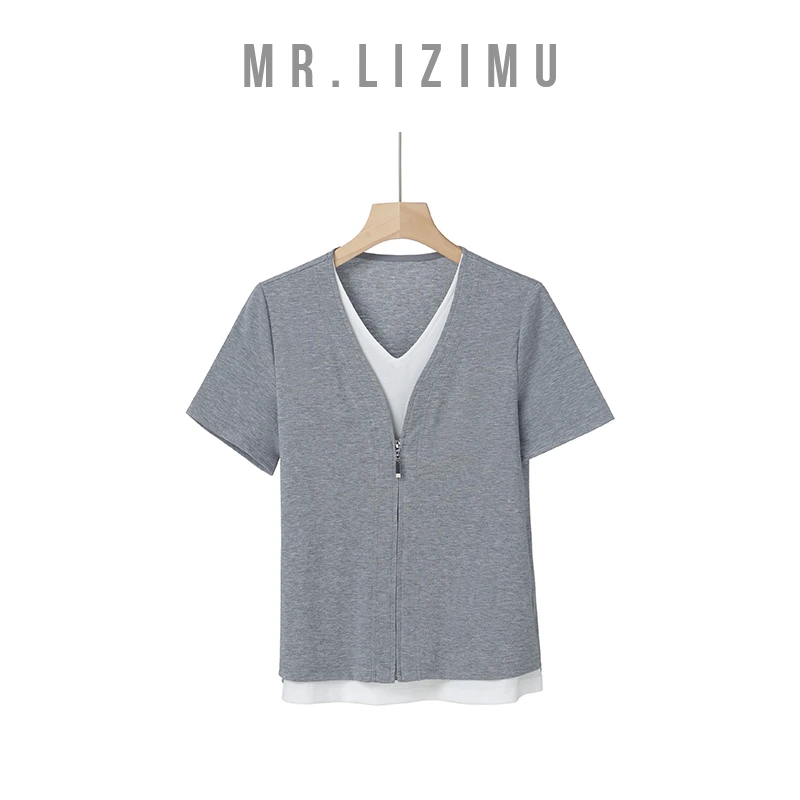 李子木假两件拼色T恤女士2024夏季新款时尚休闲百搭气质短袖C6258