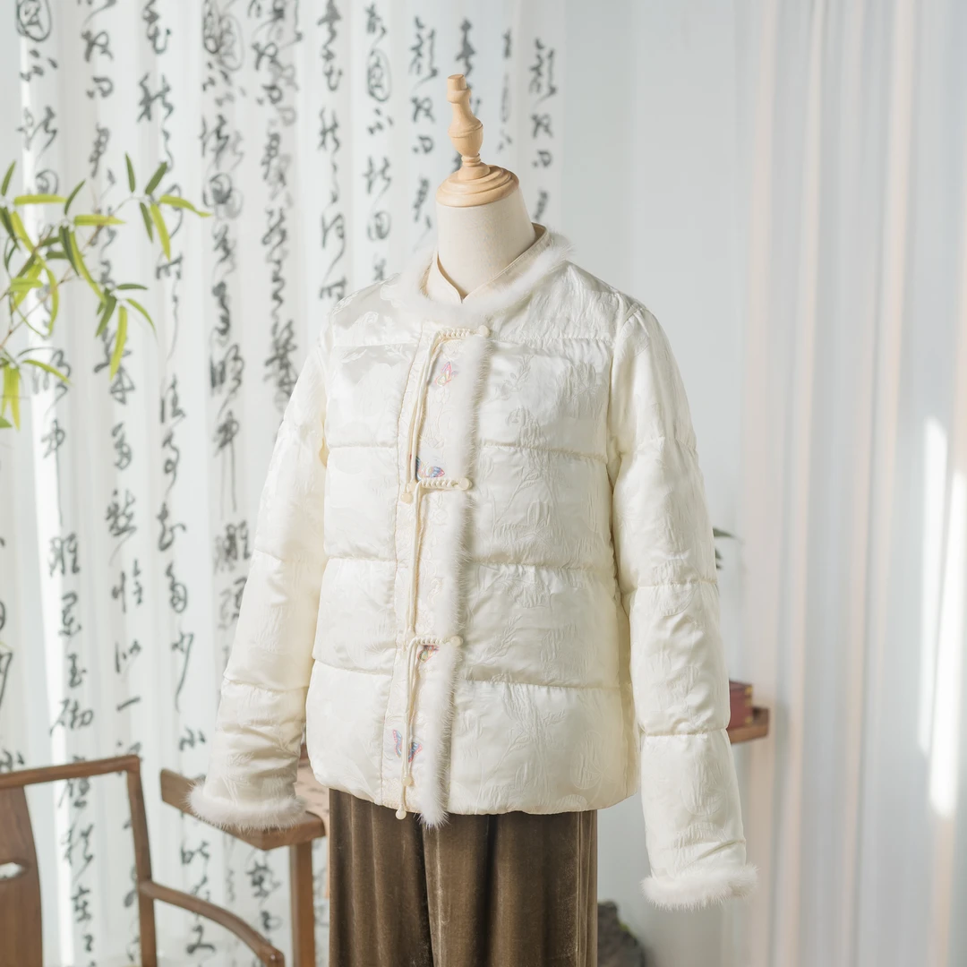 【亭云D】中式国潮风白色时尚复古保暖羽绒服百搭日常民族风冬新款
