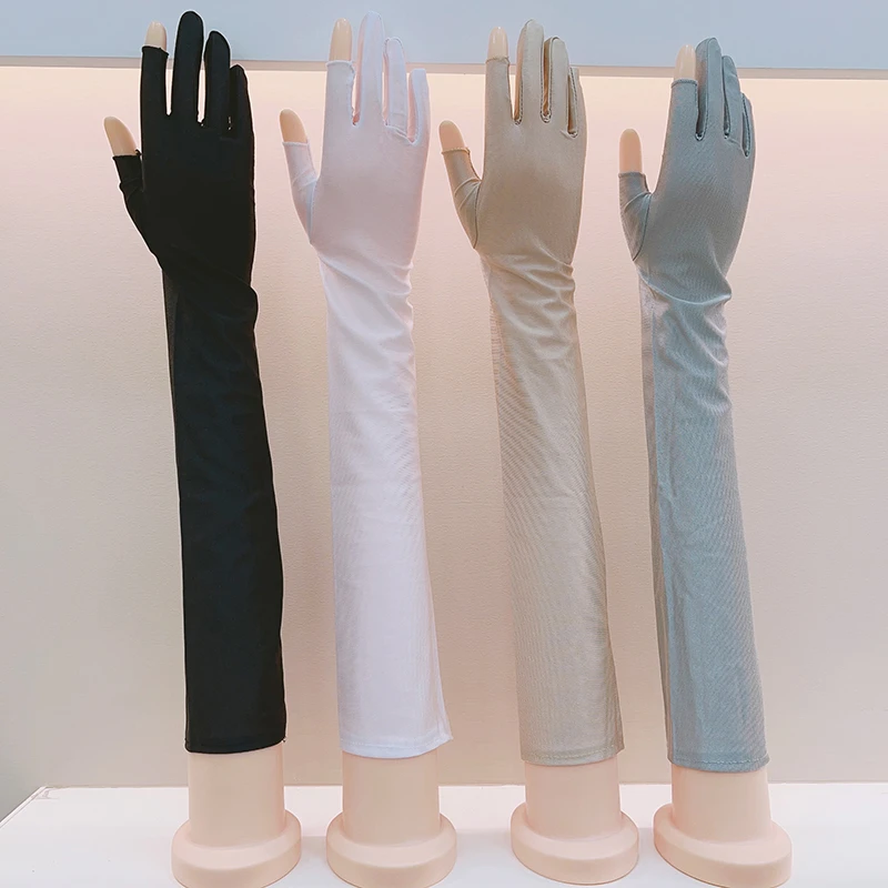 长款露二指防晒手套女夏季薄款弹力开车骑车护手臂袖子漏2指手套