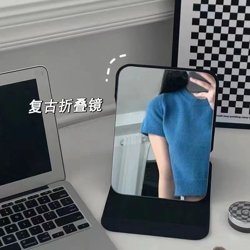 随身便携公主镜皮质复古折叠镜卧室宿舍桌面台式化妆高清梳妆镜子