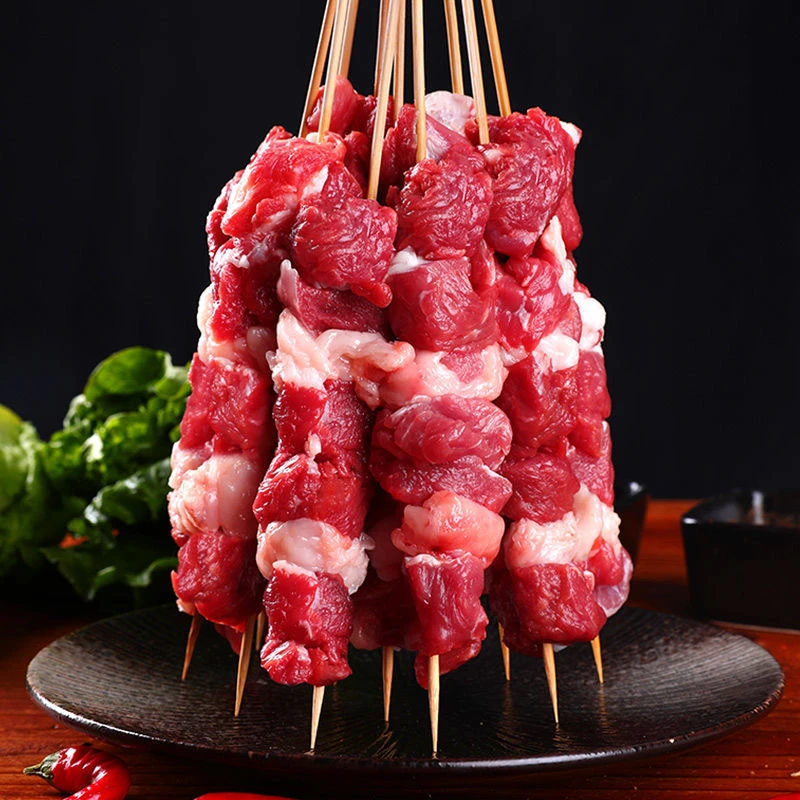 羊肉串鲜嫩原切新鲜手工现切现串烧烤羊肉串