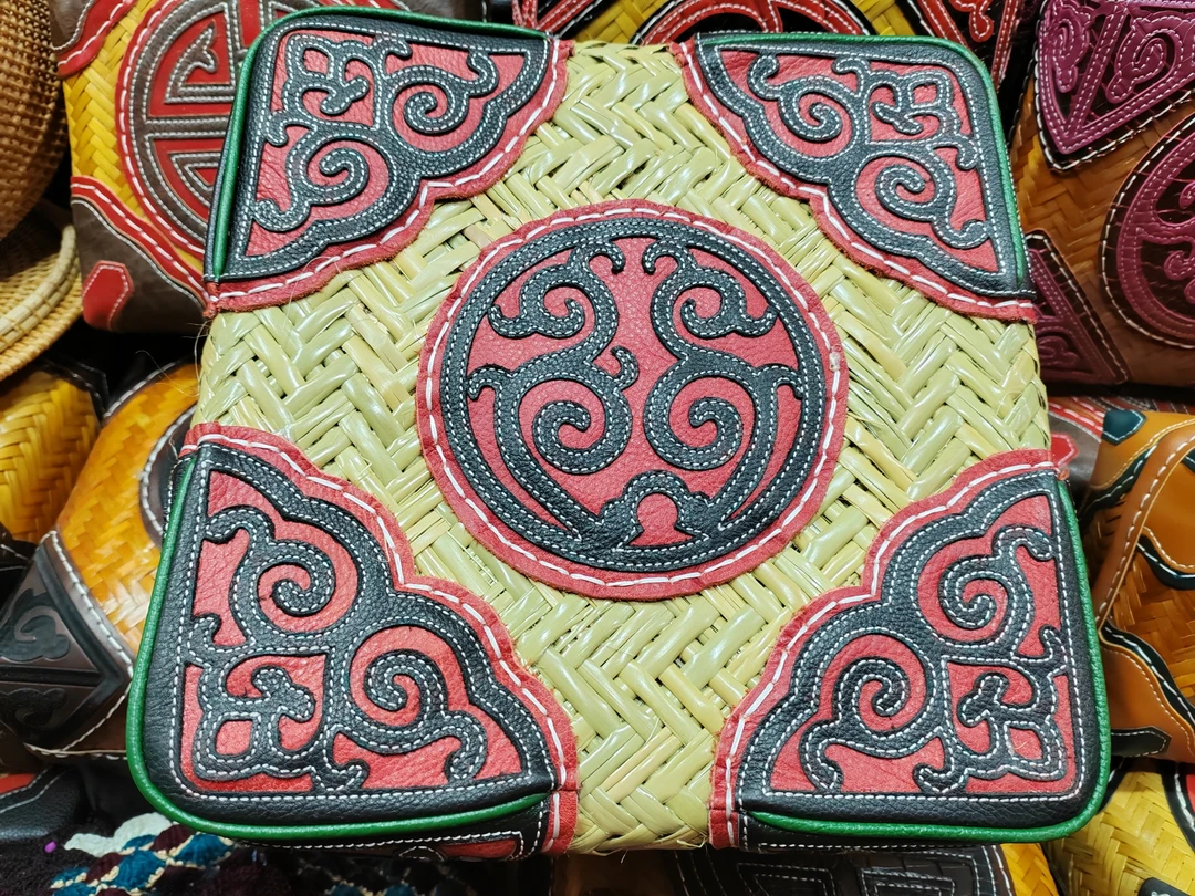 手工编织竹筐包真皮