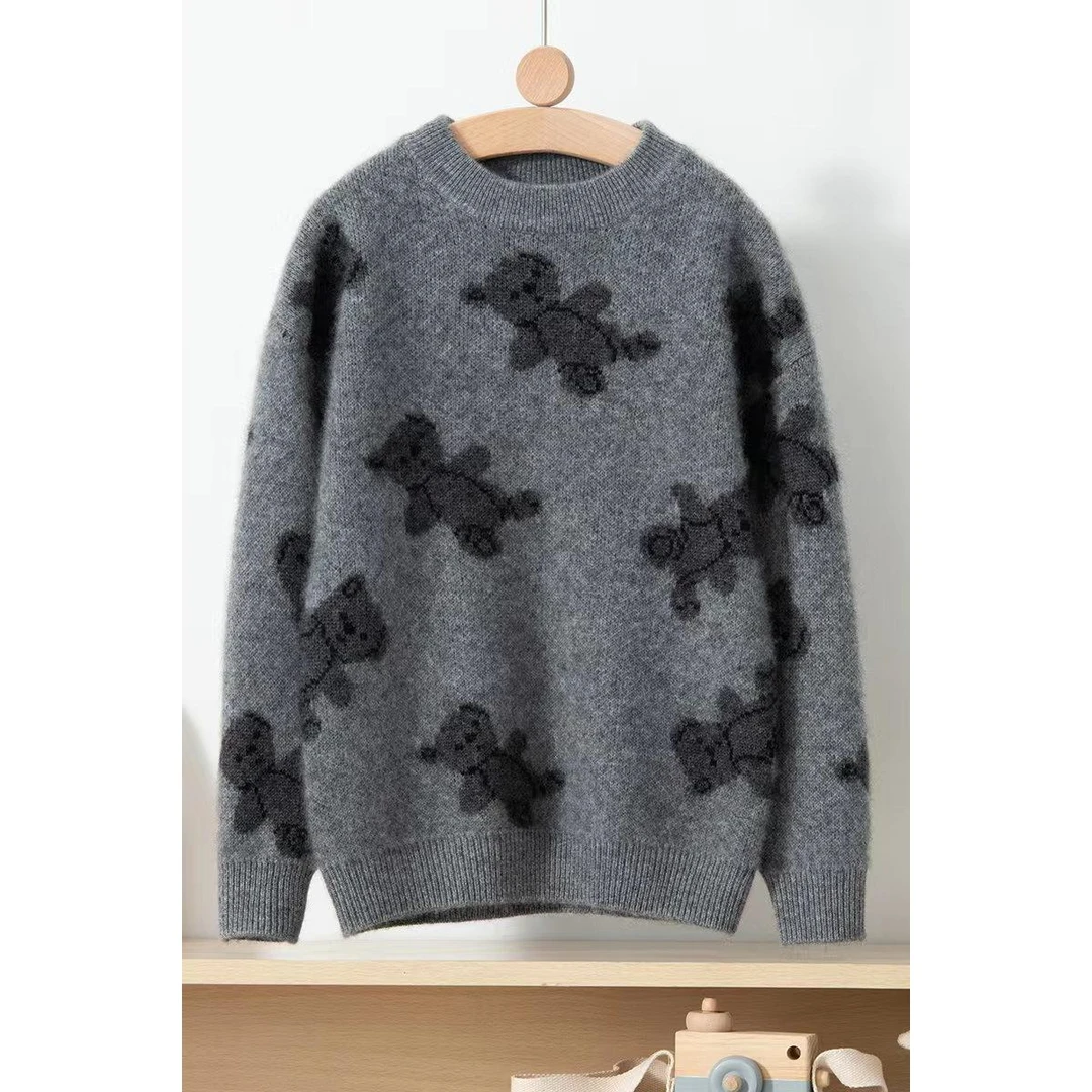 2024秋冬儿童羊绒衫小熊加厚男女童针织毛衣中大童套头百搭打底衫