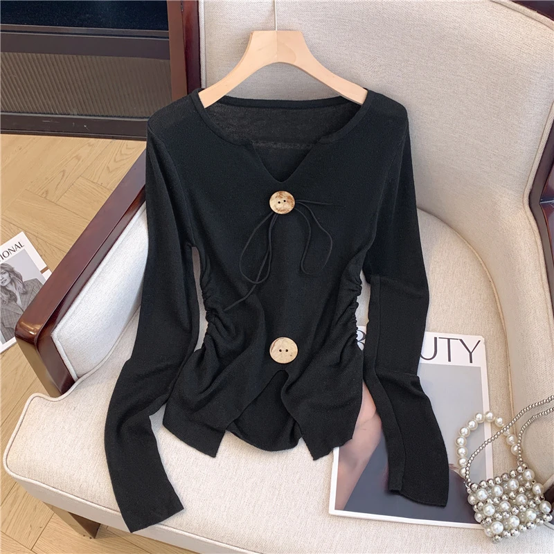 新款设计感小众针织衫上衣修身显瘦外穿针织打底衫