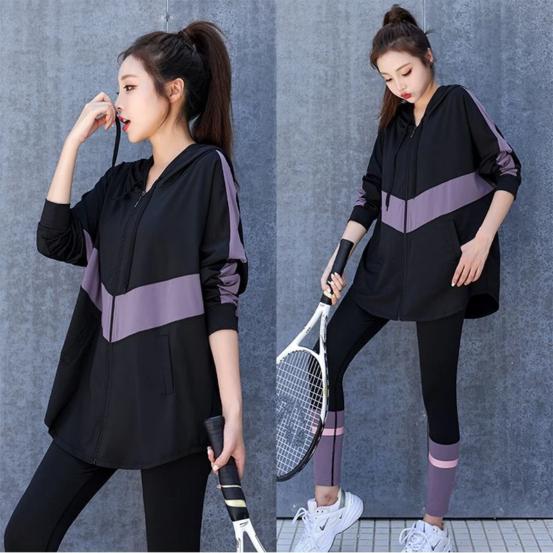 春秋运动跑步套装健身房女高档大码胖mm宽松速干衣休闲瑜伽服套装