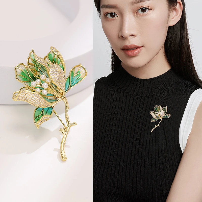 铜合金合成锆石胸针 高档奢华设计优雅莲花胸针新款2023女XZ909