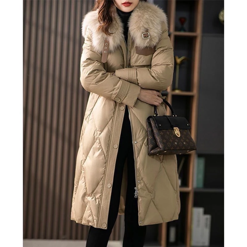 【真狐狸毛领】高档羽绒服冬季保暖服装外套中长款女装时尚收腰