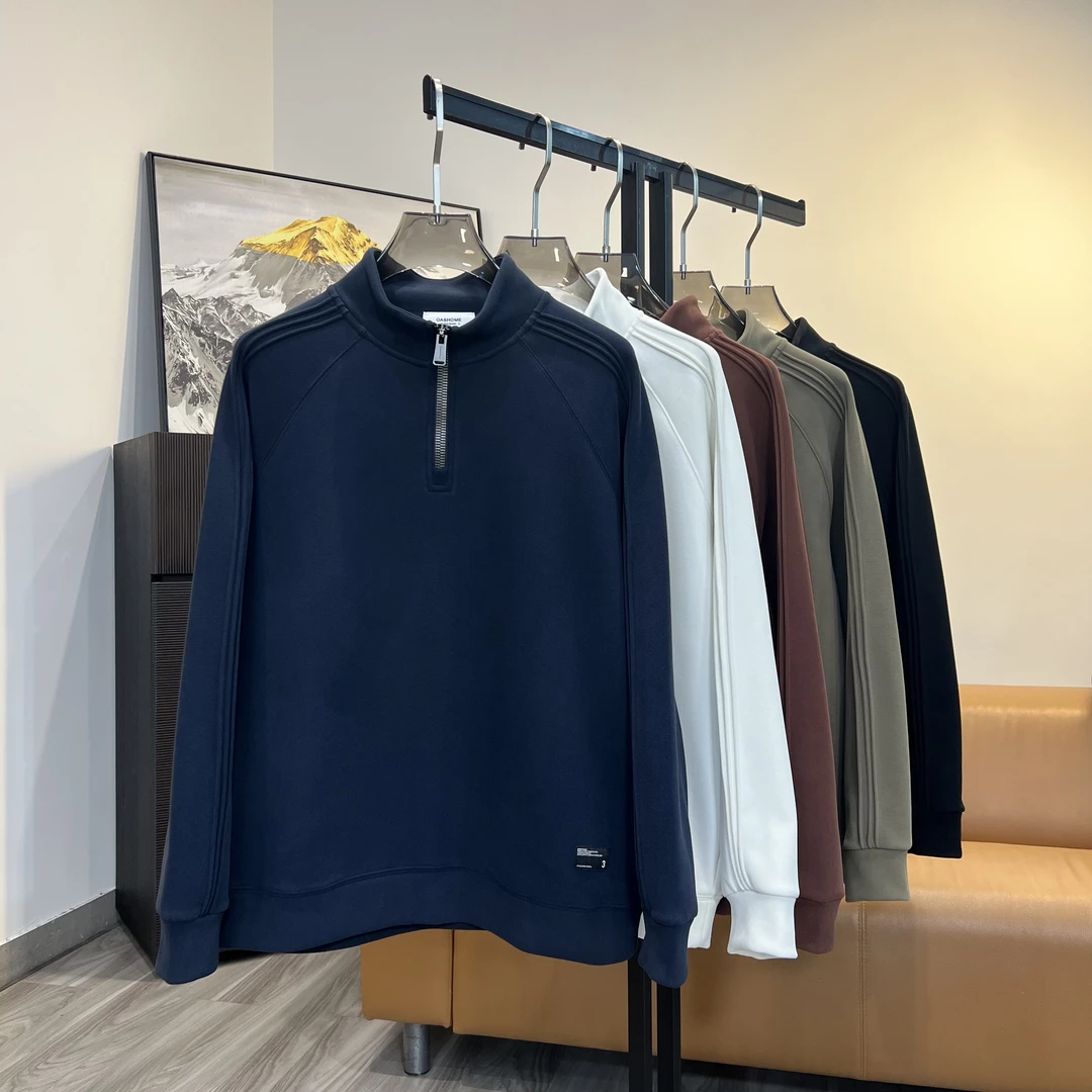 冬季双面云朵绒加厚几何立体剪裁半拉链立领卫衣66166