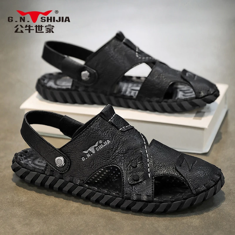 公牛世家凉鞋男士外穿夏季户外软底两穿凉拖鞋爸爸开车休闲拖鞋男