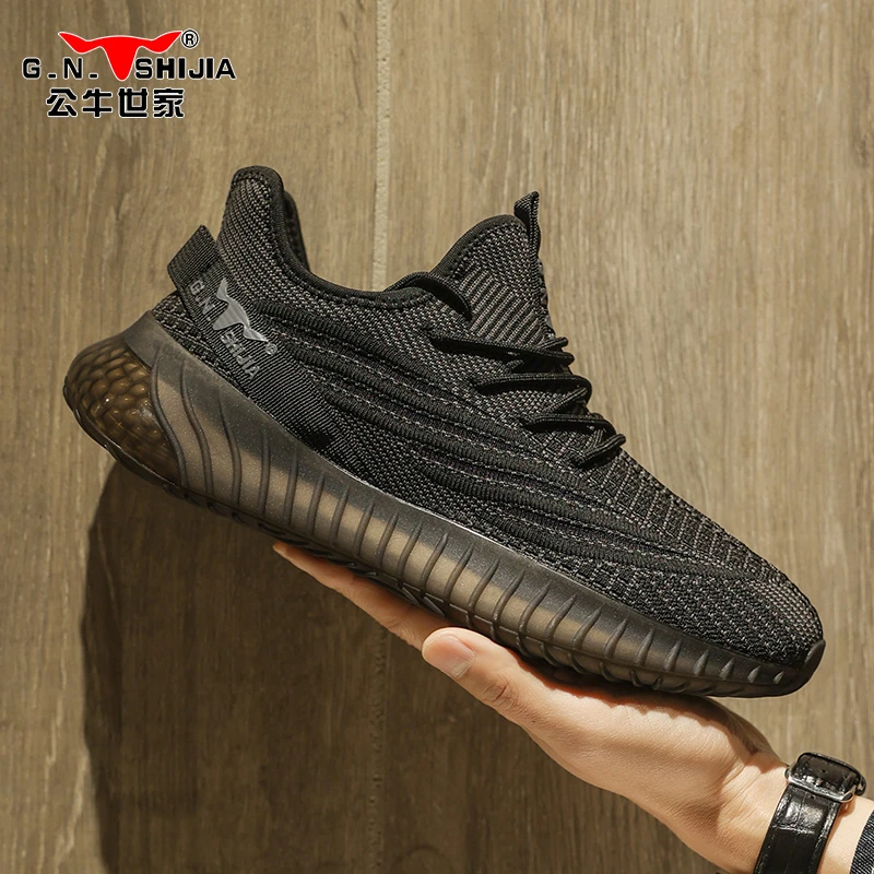 公牛世家飞织男鞋春季透气薄款网面运动鞋夏天防臭休闲黑武士潮鞋