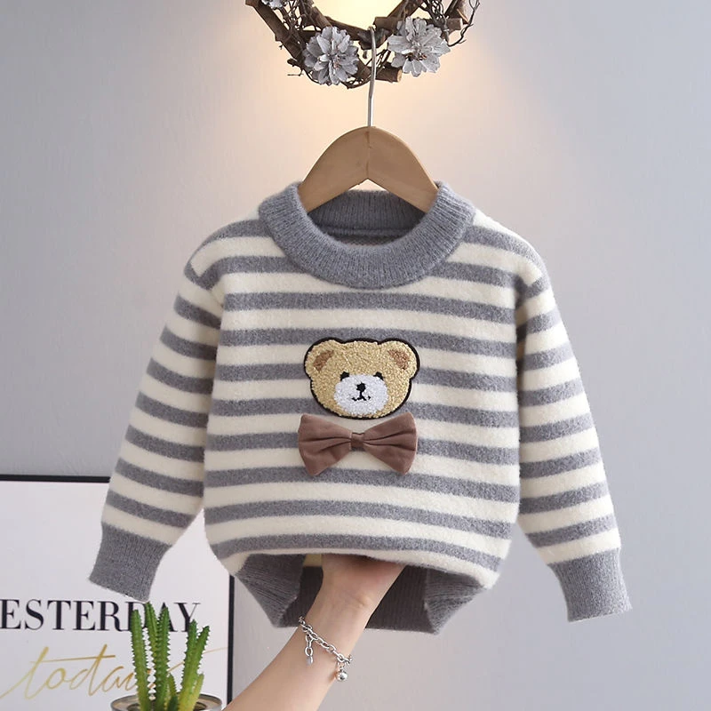 男童秋冬款圆领毛衣男孩洋气中小儿童装针织打底衫冬保暖外穿上衣