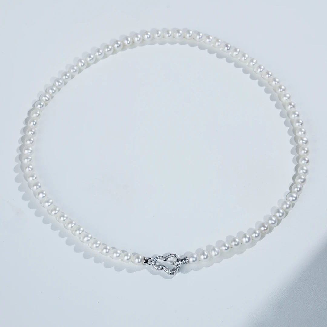 5-6mm珠帘A407 银S925无核天然淡水珍珠项链45cm