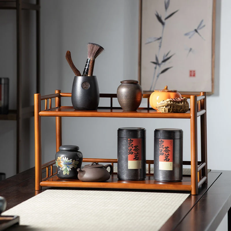 《古香》茶杯茶壶架楠竹小型博古架收纳架功夫茶道文玩摆放架茶杯架