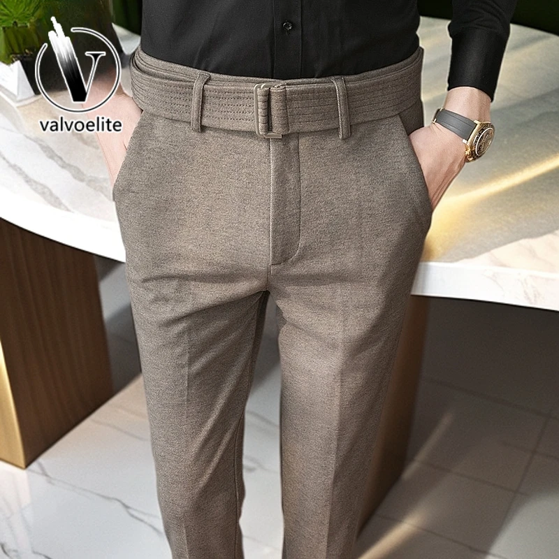 VALVOELITE修身加厚休闲裤商务正装西装裤男装秋冬季毛呢西裤男士