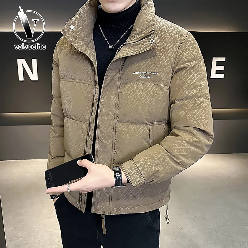 VALVOELITE羽绒服男装短款冬季立领印花痞帅轻薄加厚男士冬装外套