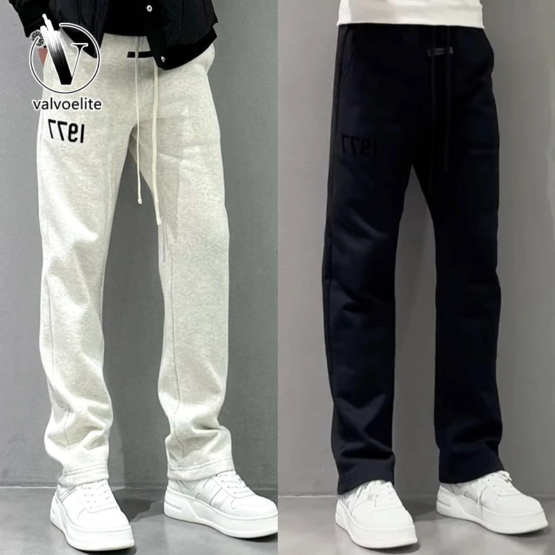VALVOELITE痞帅美式直筒休闲裤男士秋冬季百搭纯色阔腿裤运动卫裤