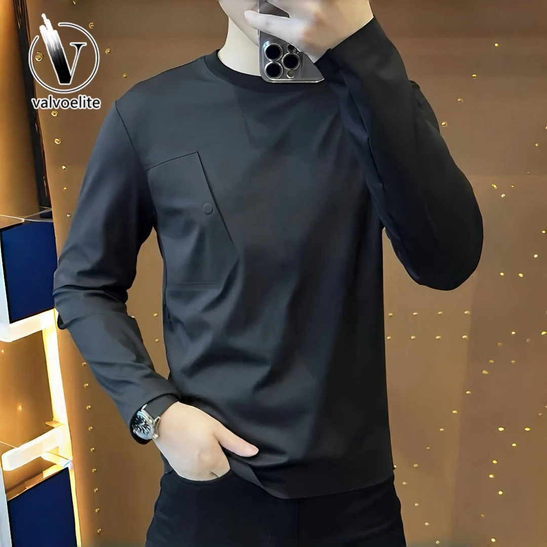 VALVOELITE卫衣男2024秋季新款速干透气时尚休闲纯色简约圆领百搭