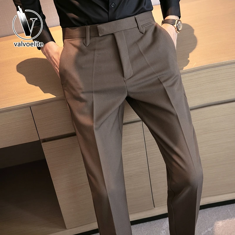 VALVOELITE驼色西裤男装新款修身商务休闲英伦风西装长裤帅气裤子
