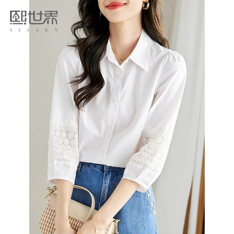 【熙世界】新款泡泡灯笼袖白色小众衬衫女长袖休闲百搭长衣春秋衬衣