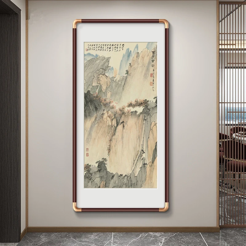 新中式玄关装饰画入户正对门山水画走廊过道竖版挂画2025新款壁画