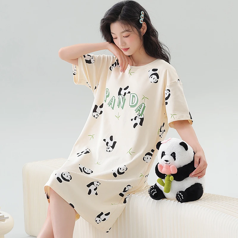 夏季宽松短袖小熊猫睡裙可居家可外穿