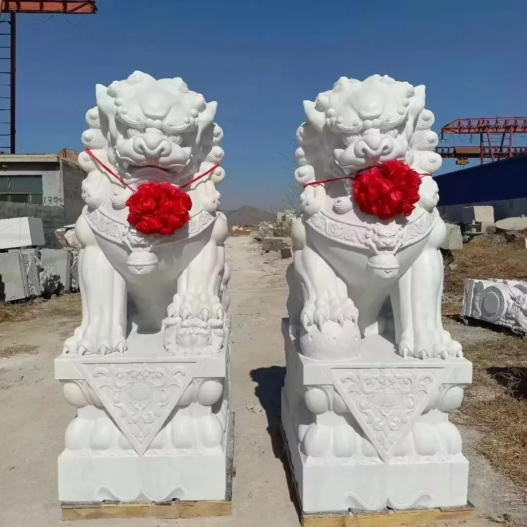 大型天然石雕汉白玉石狮子一对青石看门庭院别墅门口家用摆件