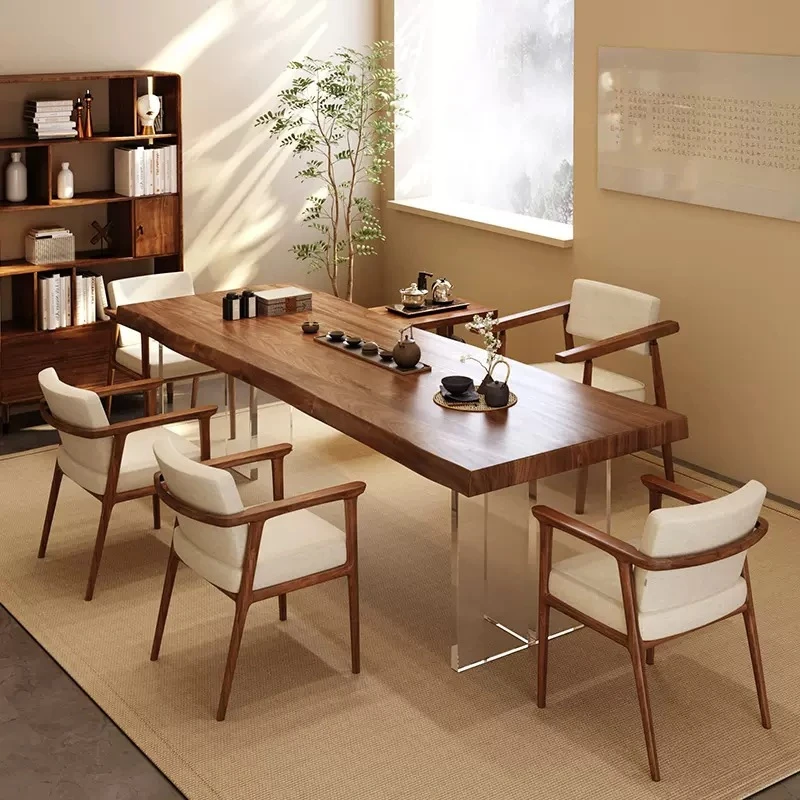 新中式实木茶桌茶室多人会客禅意泡茶桌家用亚克力悬浮茶桌椅组合